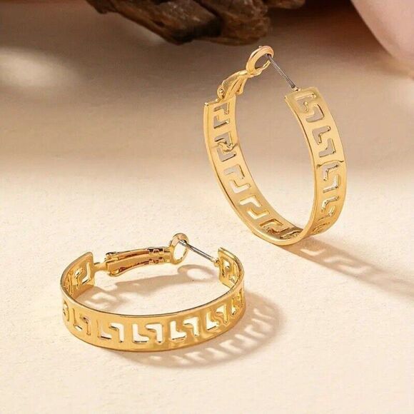 Greek Key Hoop Earrings, BEST SELLER on AMAZON - Picture 5 of 5
